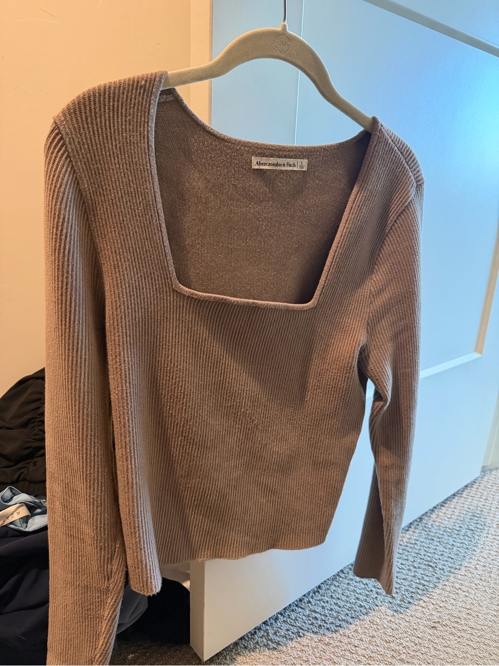 Abercrombie & Fitch Ribbed Square Neck Sweater - Taupe Brown